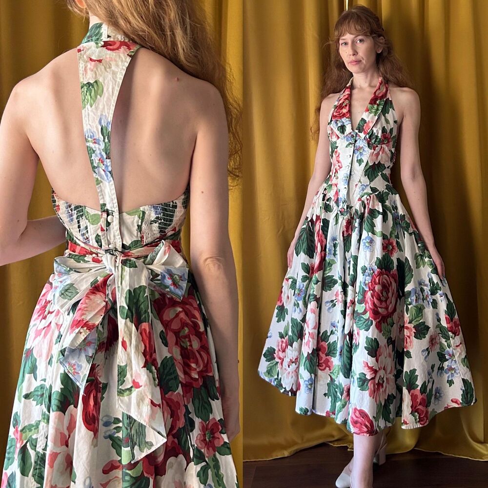 Vintage 1980s Karen Alexander Floral Fit & Flare Dress, small